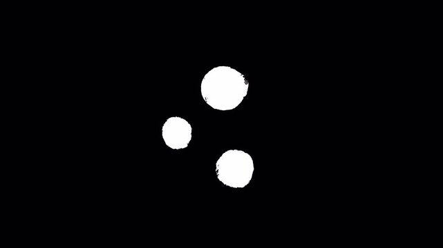 Abstract minimalist animation with three white circles moving on a solid black background.