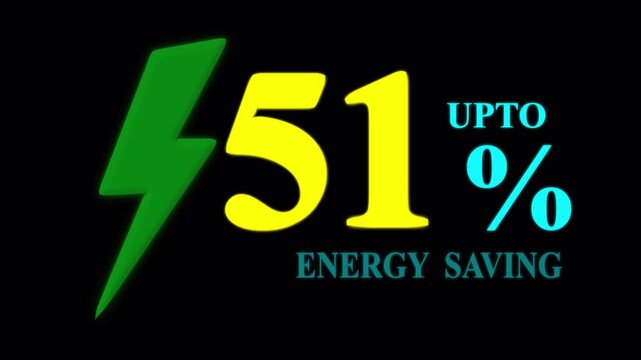 Electricity Saving Promotion Banner, Up to 51 Percent Energy Saving Concept with Lightning Bolt on Black. 
