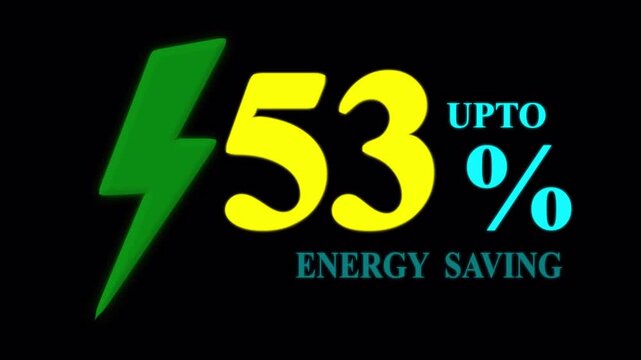 Electricity Saving Promotion Banner, Up to 53 Percent Energy Saving Concept with Lightning Bolt on Black. 
