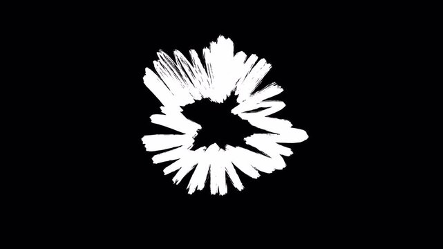 Abstract white brush stroke circle shape animation on black background.
