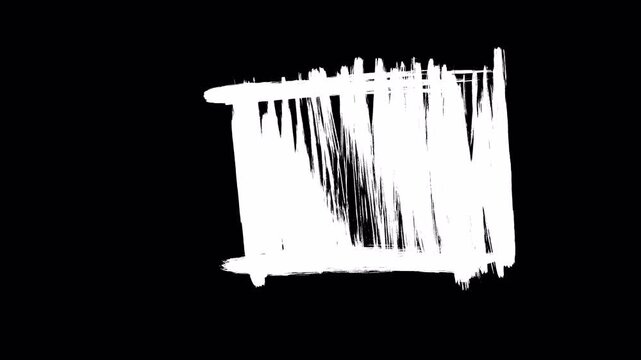Abstract white brush stroke square frame animation on black background.