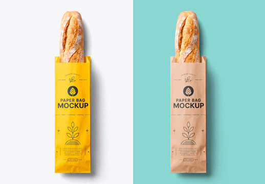 Baguette bread paper bag mockup
