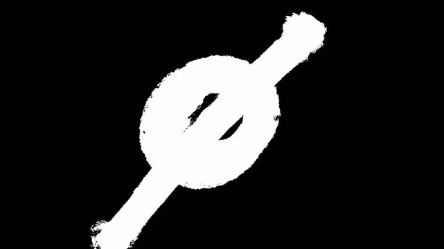 Abstract White Circular Symbol With Diagonal Slash On Solid Black Background.
