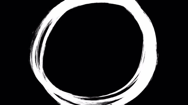 Abstract White Circular Brush Stroke Animation on Black Background.
