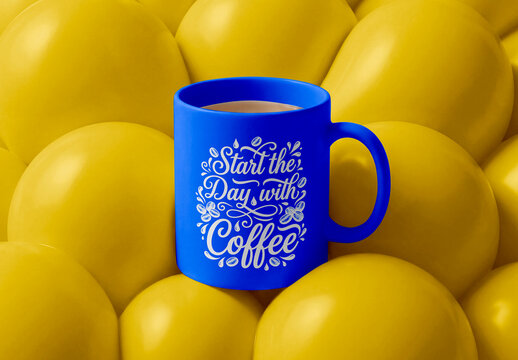 Mug mockup on abstract balloon background