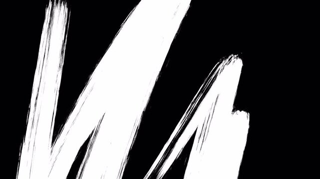 Abstract White Ink Brush Strokes Transition on Black Background.