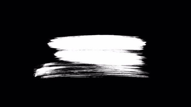 Abstract white paint brush stroke transition animation on black background.
