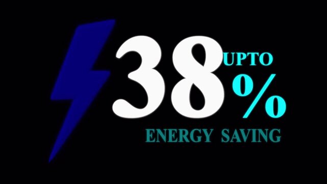 Electricity Saving Promotion Banner, Up to 38 Percent Energy Saving Concept with Lightning Bolt on Black. 
