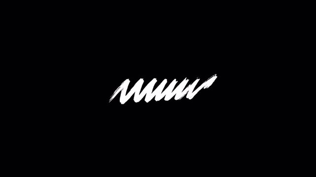 Abstract white zigzag scribble brush stroke animation on black background.