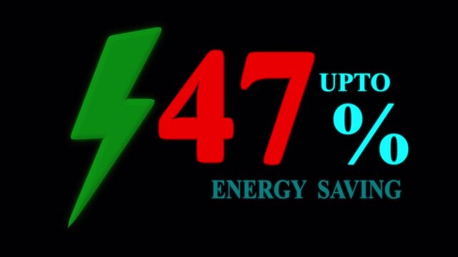 Electricity Saving Promotion Banner, Up to 47 Percent Energy Saving Concept with Lightning Bolt on Black. 
