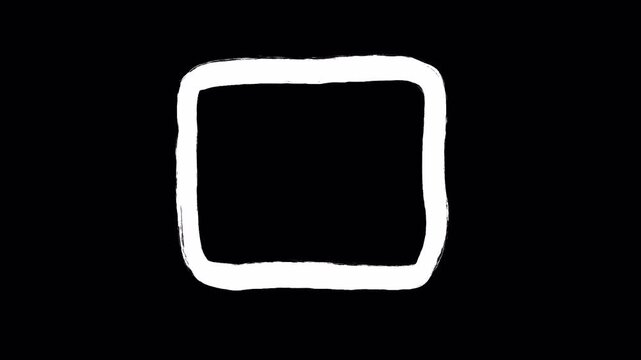 Animated white hand drawn rectangle shape frame on black background.