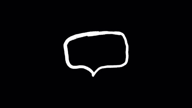 Animated white hand drawn speech bubble icon on black background.