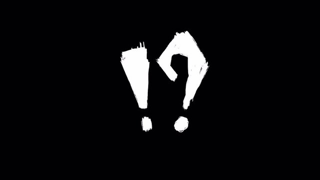 Hand drawn animation of exclamation and question marks on black background.