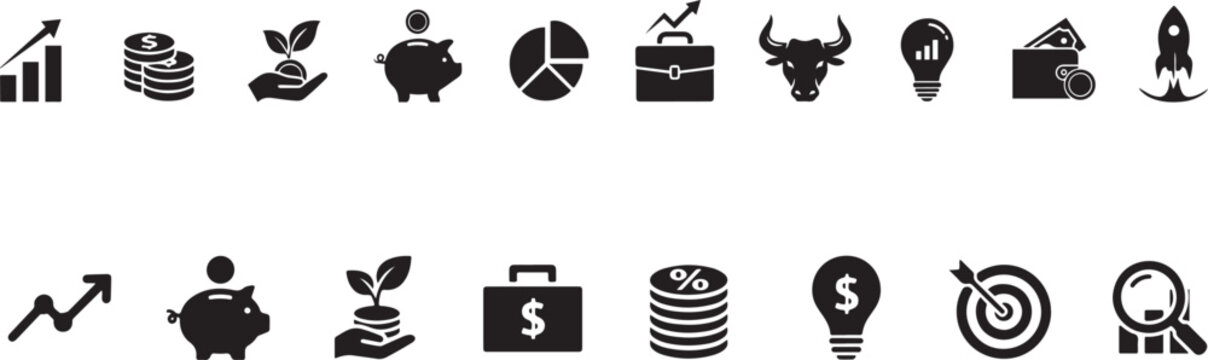 Investment. Silhouette vector icon Set