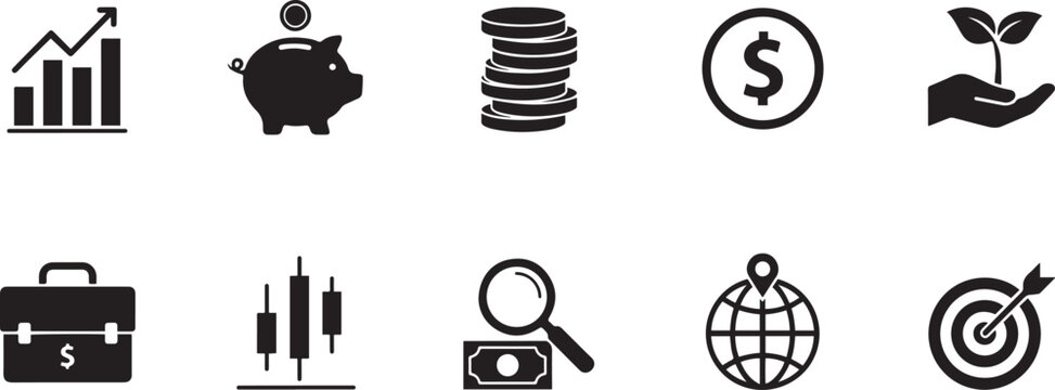 Investment. Silhouette vector icon Set