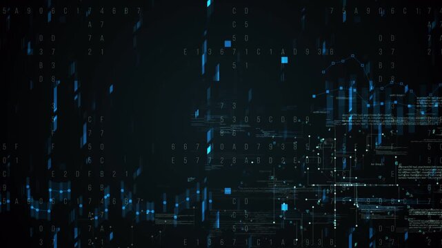 Abstract Digital Glitch Background with Glowing Data Particles.