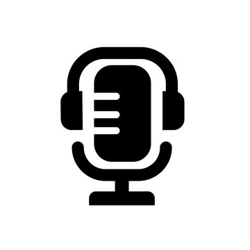 Podcast Microphone with Headphones Vector Icon for Audio Recording and Broadcasting
