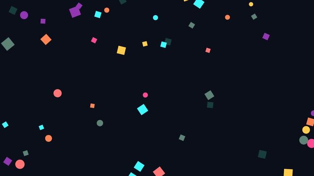 Colorful geometric shapes falling down on a dark background