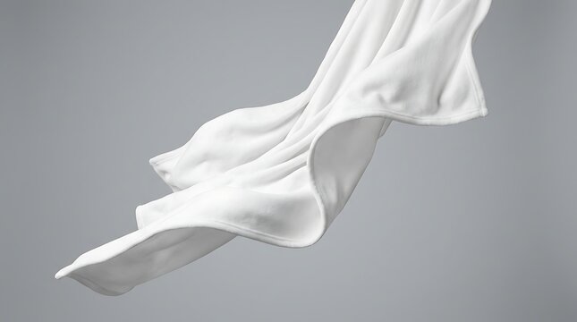Isolated soft white fabric blanket flowing in air smooth textile folds for cozy home decor branding and interior design