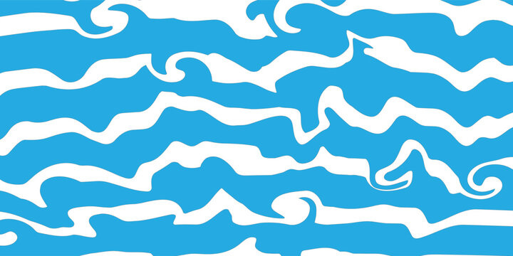 Seamless blue and white abstract wavy pattern. Liquid marble texture, flowing lines dynamic background. Vector illustration for fabric, wallpaper, wrap.
