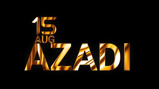 15 August azadi text design with golden flow shine animation