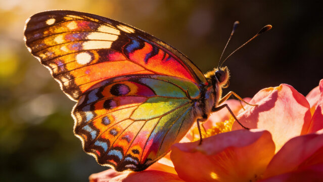 Colorful butterfly perched on pink flower