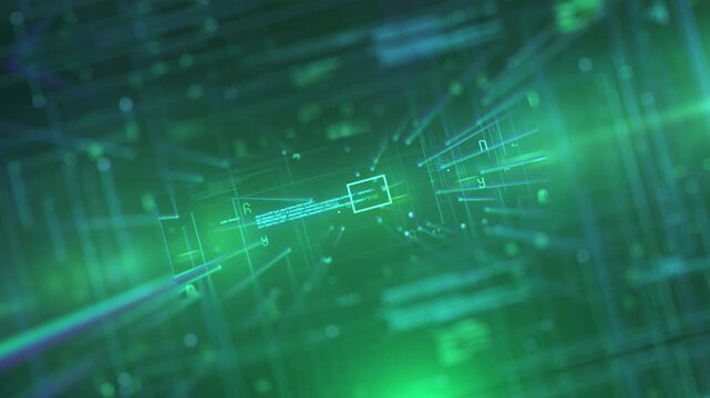 Futuristic Green Digital Data Stream Abstract Background.