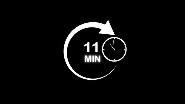 11 Minute timer stopwatch or timer icon. 11 Minutes clock face countdown clock timer icon.