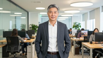 Fototapeta premium Confident Asian Businessman in Modern Office Space Leadership Concept