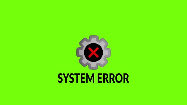 Critical system error glitch animation with gear symbol with red cross on transparent background ,critical system error animation with Alpha Channel in 4K