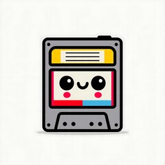 Obraz premium Cute smiling robot face with colorful buttons in flat vector illustration.