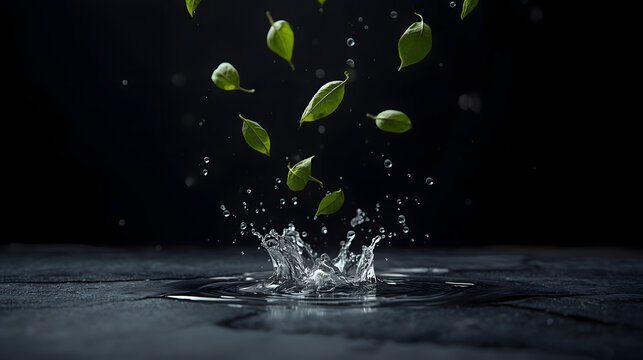 High speed capture of tea leaves in water high-resolution photo