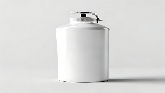 Isolated white industrial jerry can container mockup for chemical liquid storage design, product packaging blank template