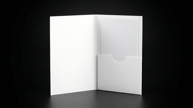 Isolated white hotel key card sleeve folder mockup for branding presentation showing blank paper holder on dark backdrop
