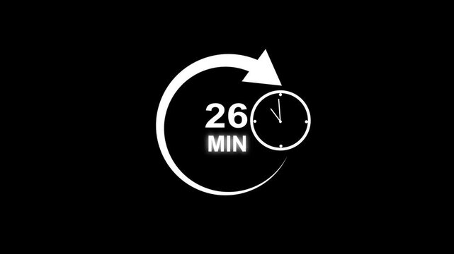 26 Minute timer stopwatch or timer icon. 26 Minutes clock face countdown clock timer icon.