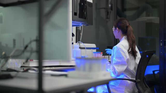 Scientist conducts research in a laboratory with advanced equipment
