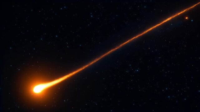 Cinematic slow motion of a giant asteroid burning in the atmosphere with blue and orange plasma fire. Abstract concept of climate catastrophe, global risk, deep tech, or massive disruption.