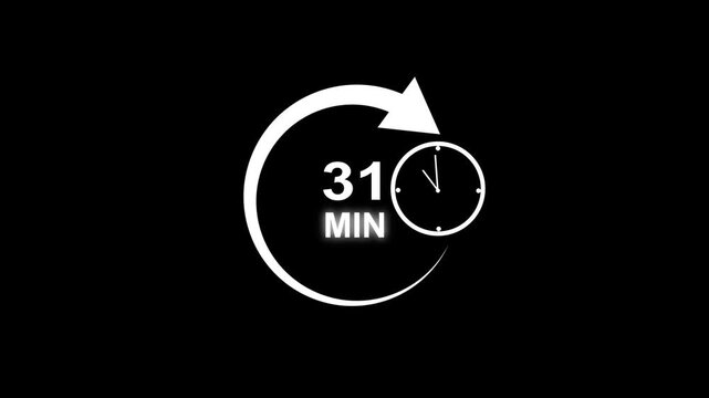 31 Minute timer stopwatch or timer icon. 31 Minutes clock face countdown clock timer icon.