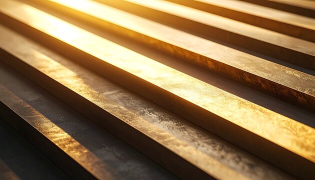 Golden horizontal metal bars shining brightly.