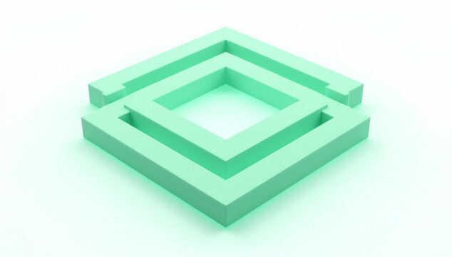 Minimalist 3D Geometric Square Shape Abstract Structure in Soft Pastel Mint Green Tone
