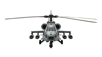Fototapeta premium Military Helicopter Hovers Above Ground