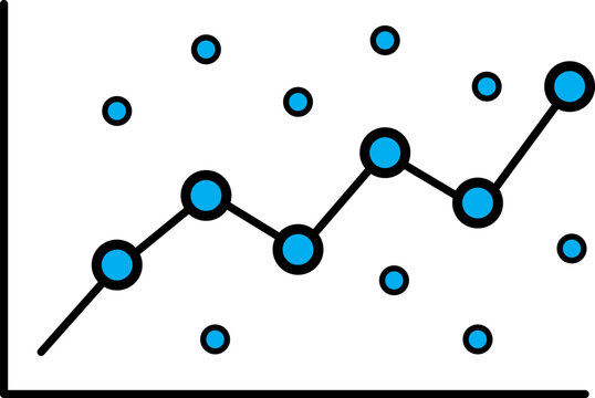 Scatter plot and trend line graph icon. Simple cartoon outline illustration of data analysis, business chart, regression, statistics, and finance vector