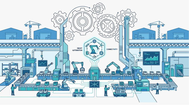 Industrial factory interior with machinery.