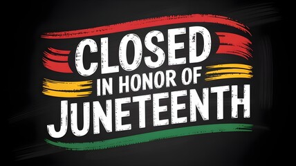 Obraz premium Closed in honor of juneteenth celebration with red, yellow, and green brush strokes on black background