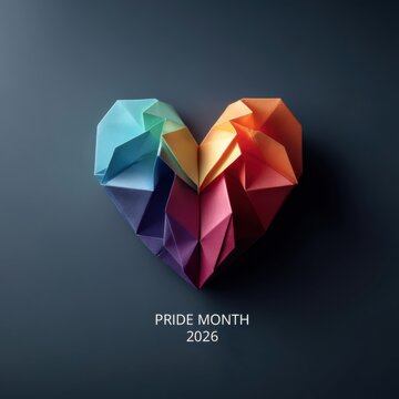 Celebrating pride month 2026 with colorful origami heart art