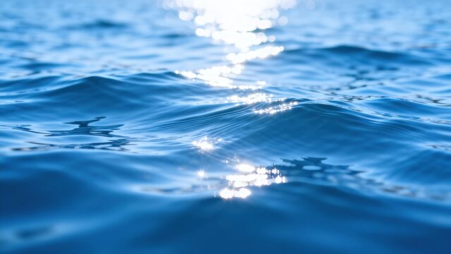 Blue ocean water surface with sunlight reflection