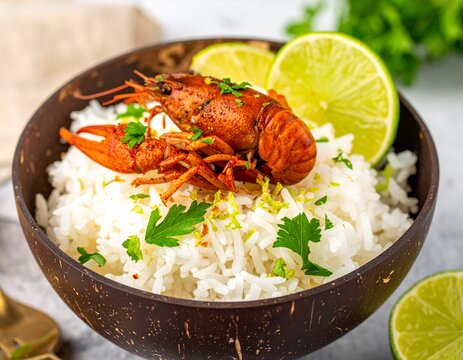 Kokosreis mit Languste und Limette
