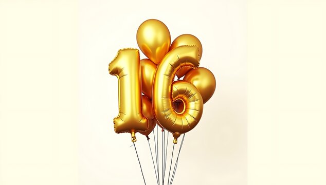 Golden Number 16 Balloons for Celebration.
