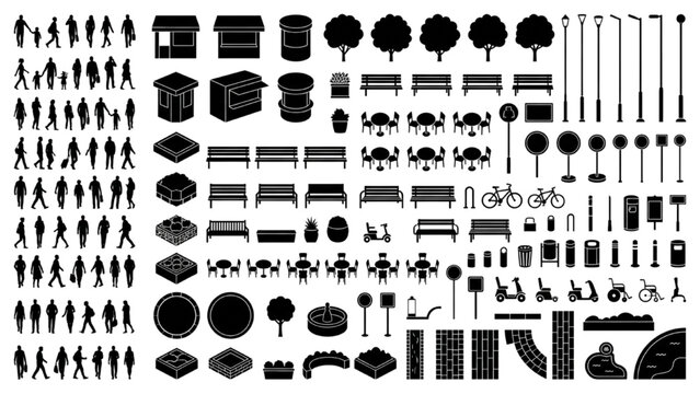 Architectural Entourage Library Top View CAD Symbols Landscape Planning Vector Collection