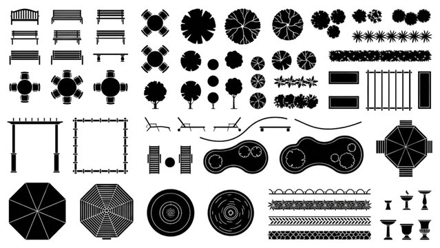 Landscape Design Elements Top View Architecture Symbol Library Vector Collection